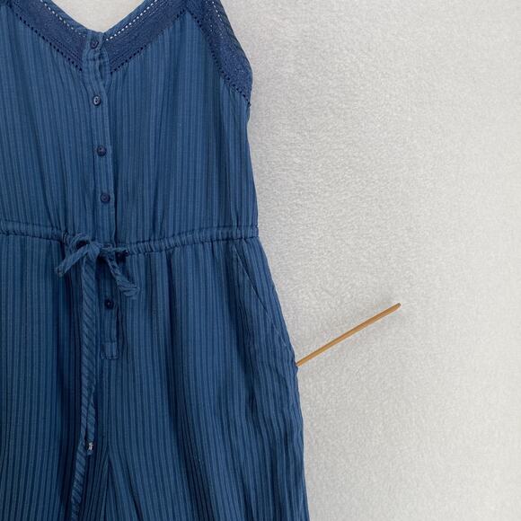 LUCKY BRAND Jumpsuit XS Indigo Striped Culotte V Neck Tie-Waist Cropped Blue - Picture 6 of 15